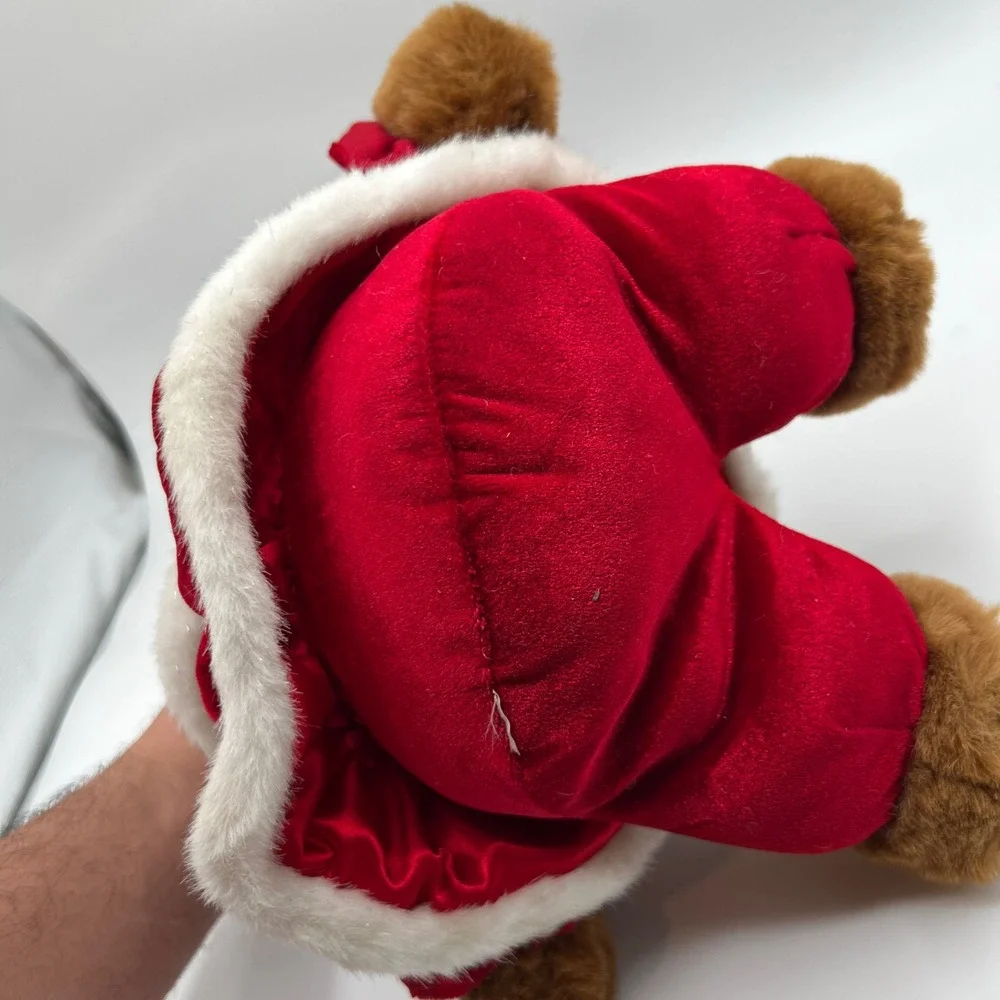 Dan Dee Christmas Plush Bear Unisex OS Brown Excellent 2004 Red Velvet Dress Bow